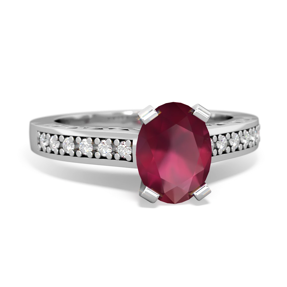 Ruby Art Deco Engagement 8X6mm Oval 14K White Gold ring R26358VL