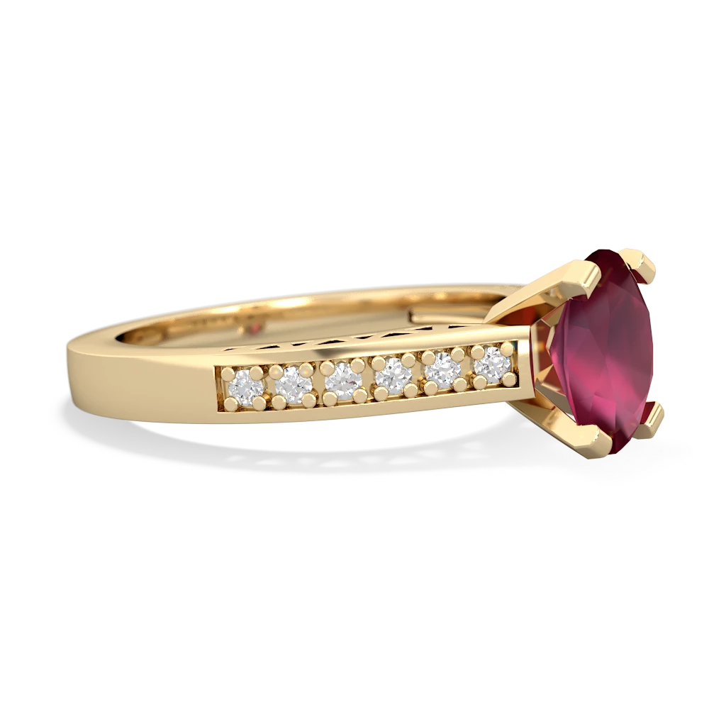 Ruby Art Deco Engagement 8X6mm Oval 14K Yellow Gold ring R26358VL