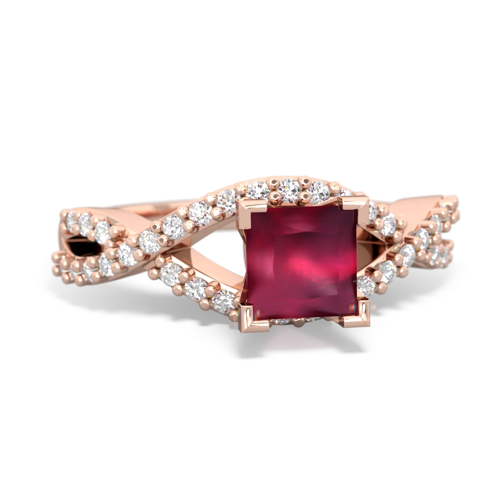 Ruby Diamond Twist 5Mm Square Engagment  14K Rose Gold ring R26405SQ
