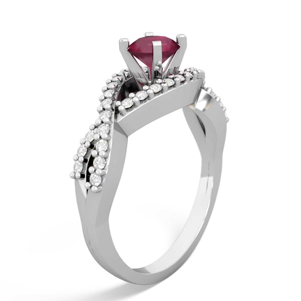 Ruby Diamond Twist 5Mm Round Engagment  14K White Gold ring R26405RD