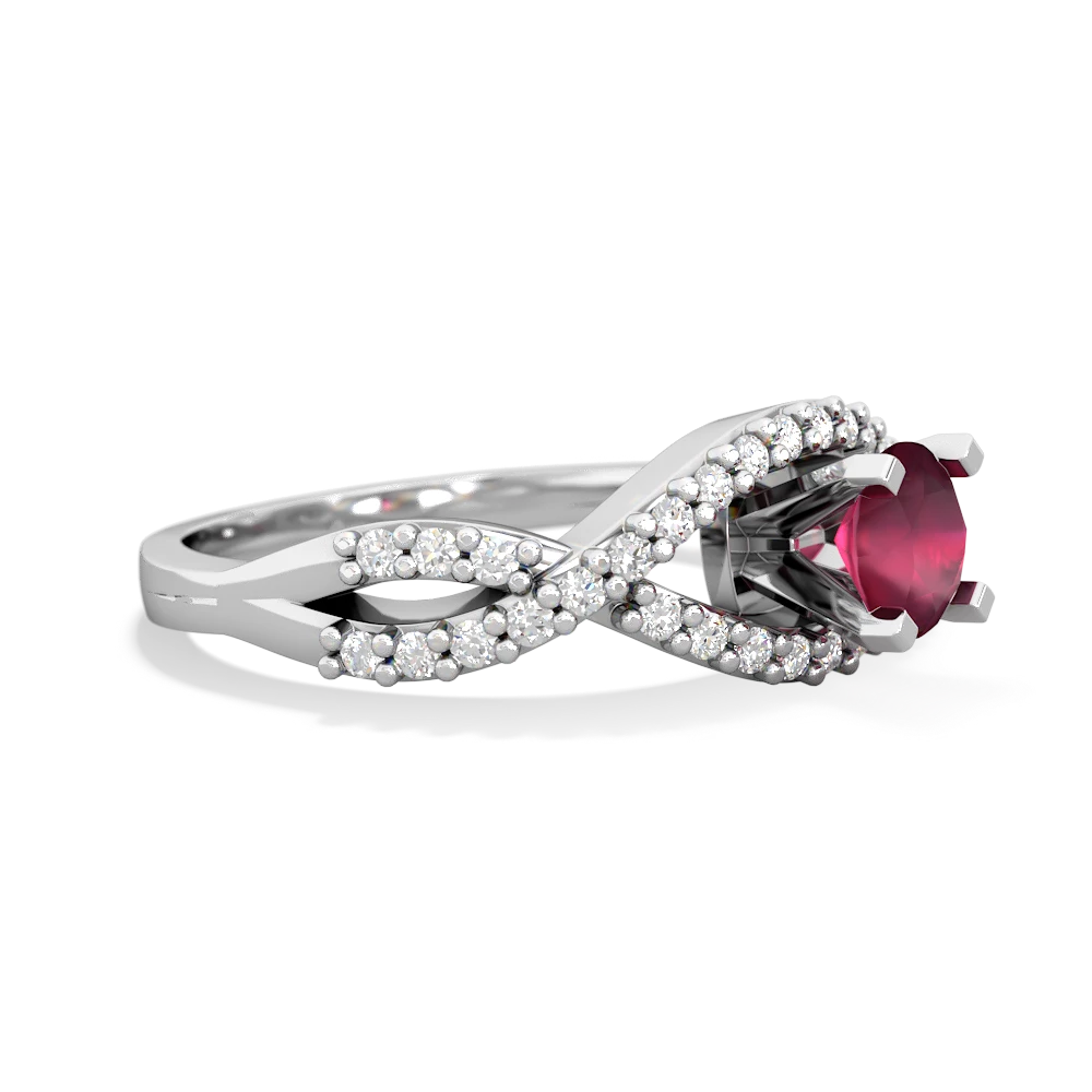 Ruby Diamond Twist 5Mm Round Engagment  14K White Gold ring R26405RD