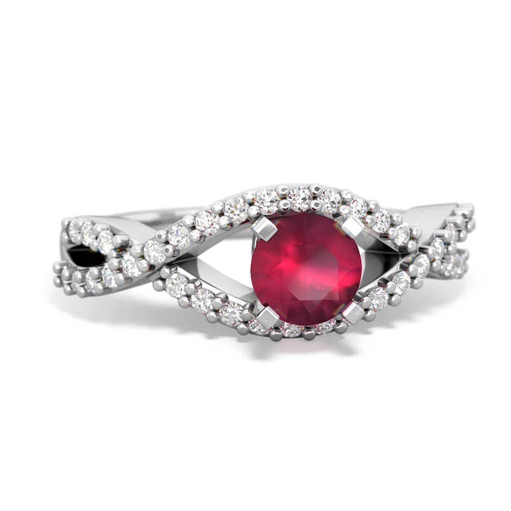 Ruby Diamond Twist 5Mm Round Engagment  14K White Gold ring R26405RD