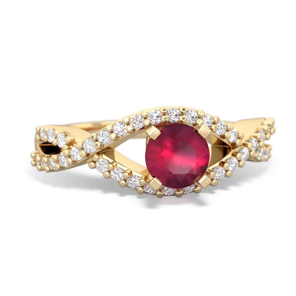 Ruby Diamond Twist 5Mm Round Engagment  14K Yellow Gold ring R26405RD