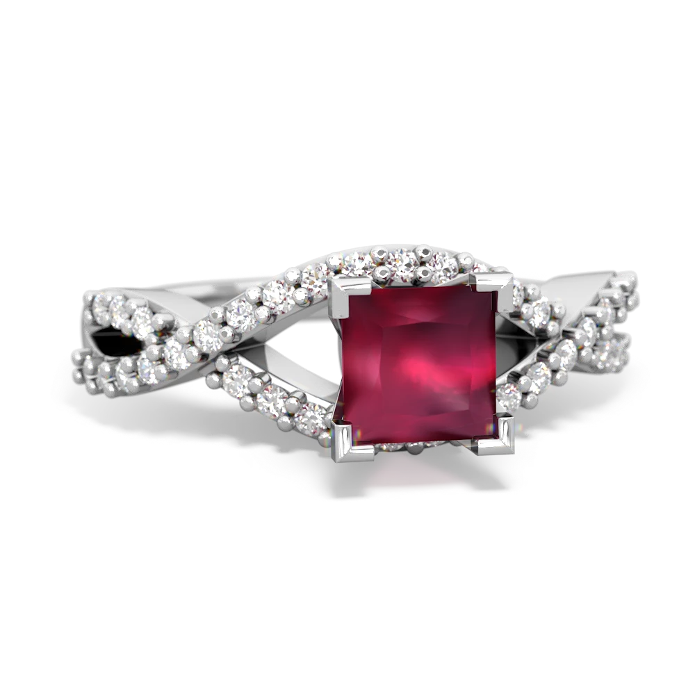 Ruby Diamond Twist 5Mm Square Engagment  14K White Gold ring R26405SQ