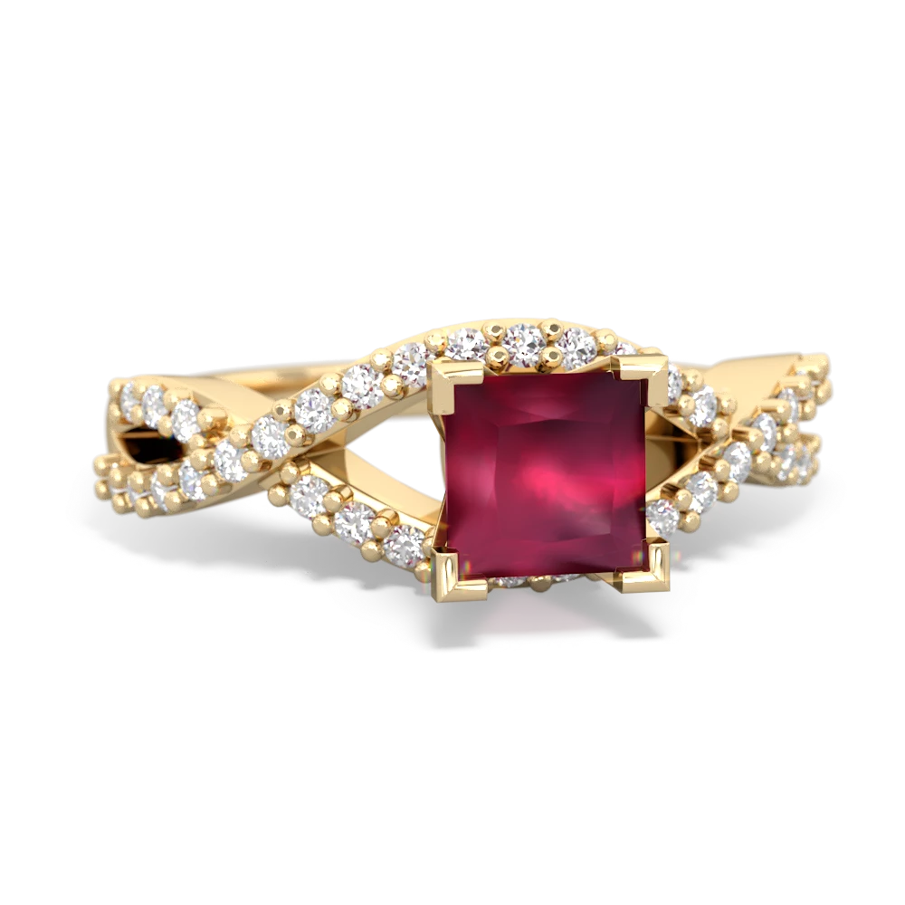 Ruby Diamond Twist 5Mm Square Engagment  14K Yellow Gold ring R26405SQ