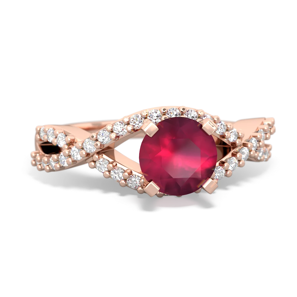 Ruby Diamond Twist 6Mm Round Engagment  14K Rose Gold ring R26406RD