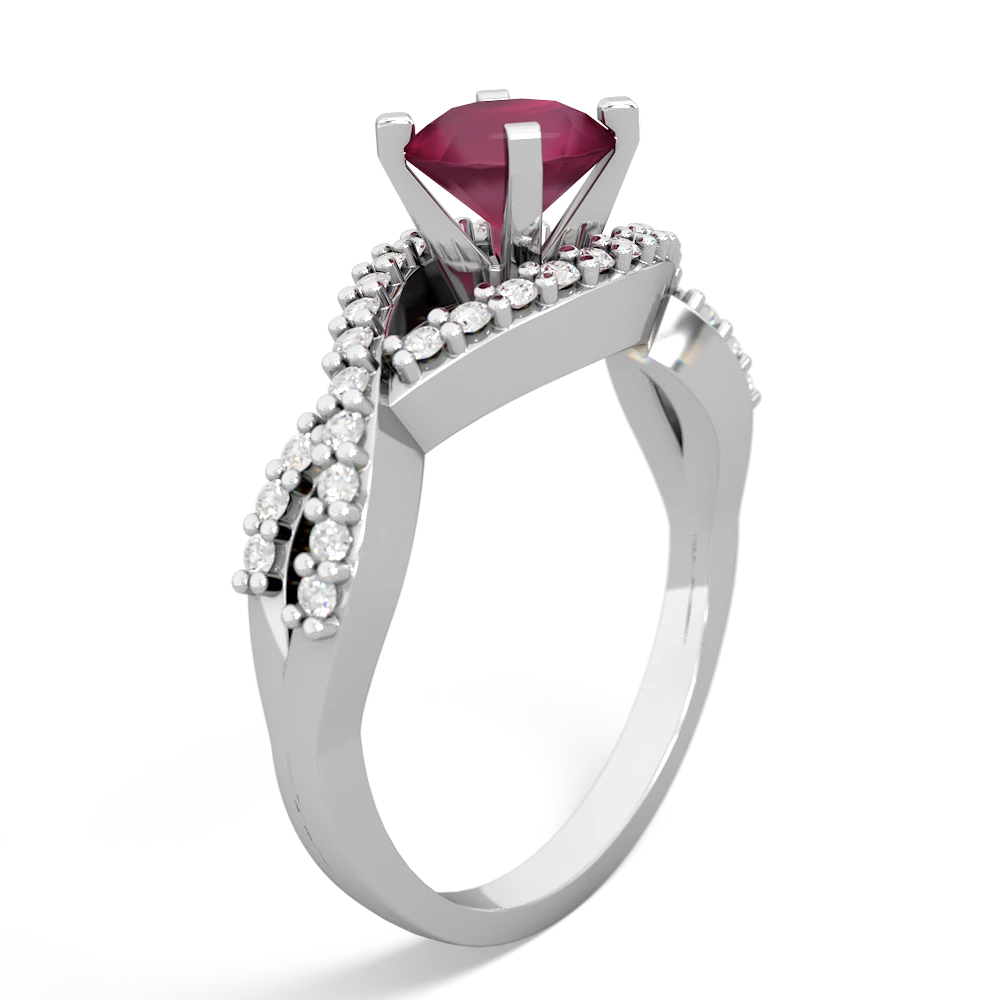 Ruby Diamond Twist 6Mm Round Engagment  14K White Gold ring R26406RD