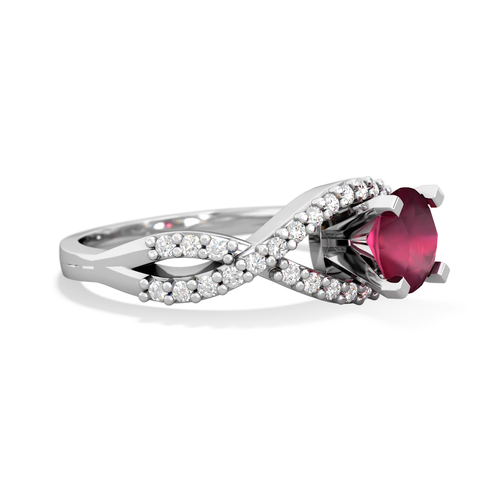 Ruby Diamond Twist 6Mm Round Engagment  14K White Gold ring R26406RD