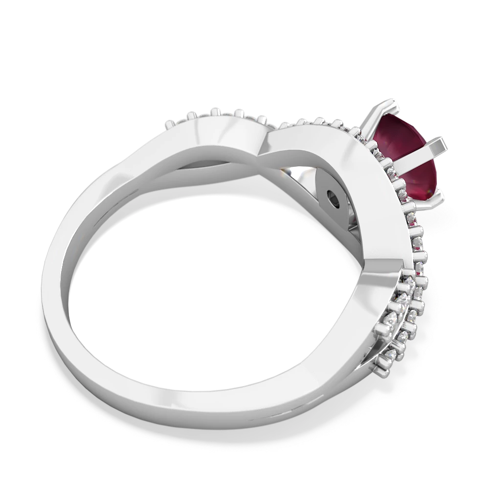 Ruby Diamond Twist 6Mm Round Engagment  14K White Gold ring R26406RD