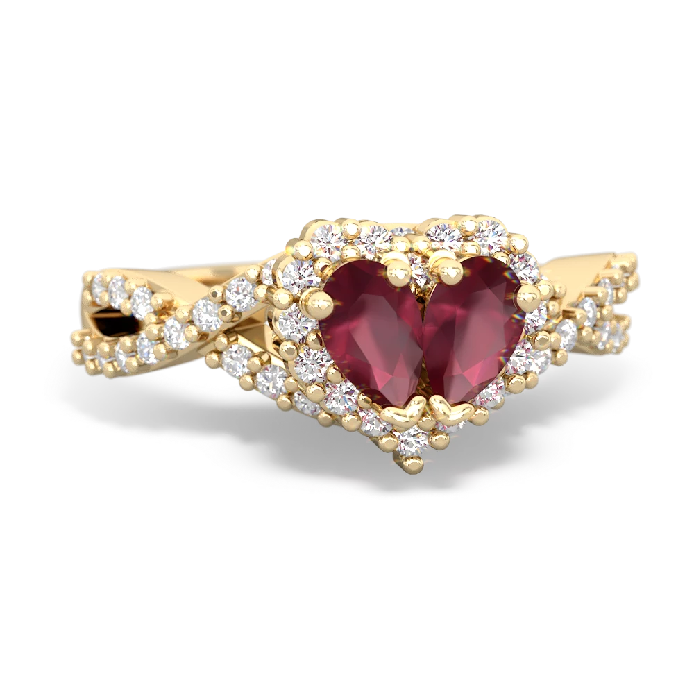 Ruby Diamond Twist 'One Heart' 14K Yellow Gold ring R2640HRT