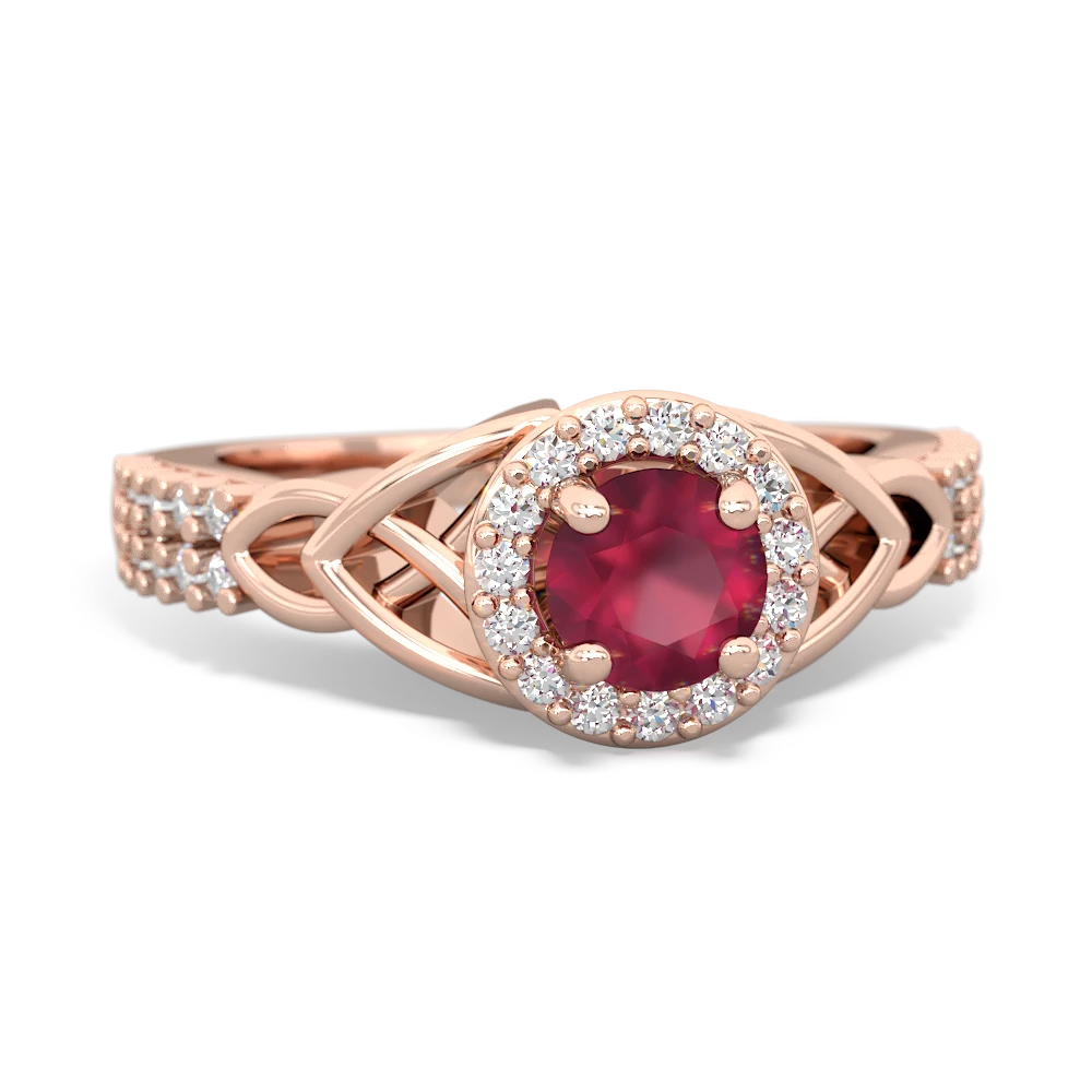 Ruby Celtic Knot Halo 14K Rose Gold ring R26445RH