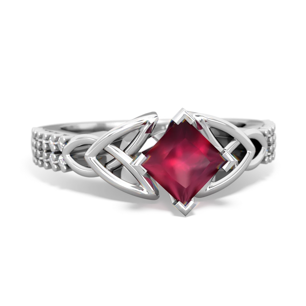 Ruby Celtic Knot 5Mm Square Engagement 14K White Gold ring R26445SQ