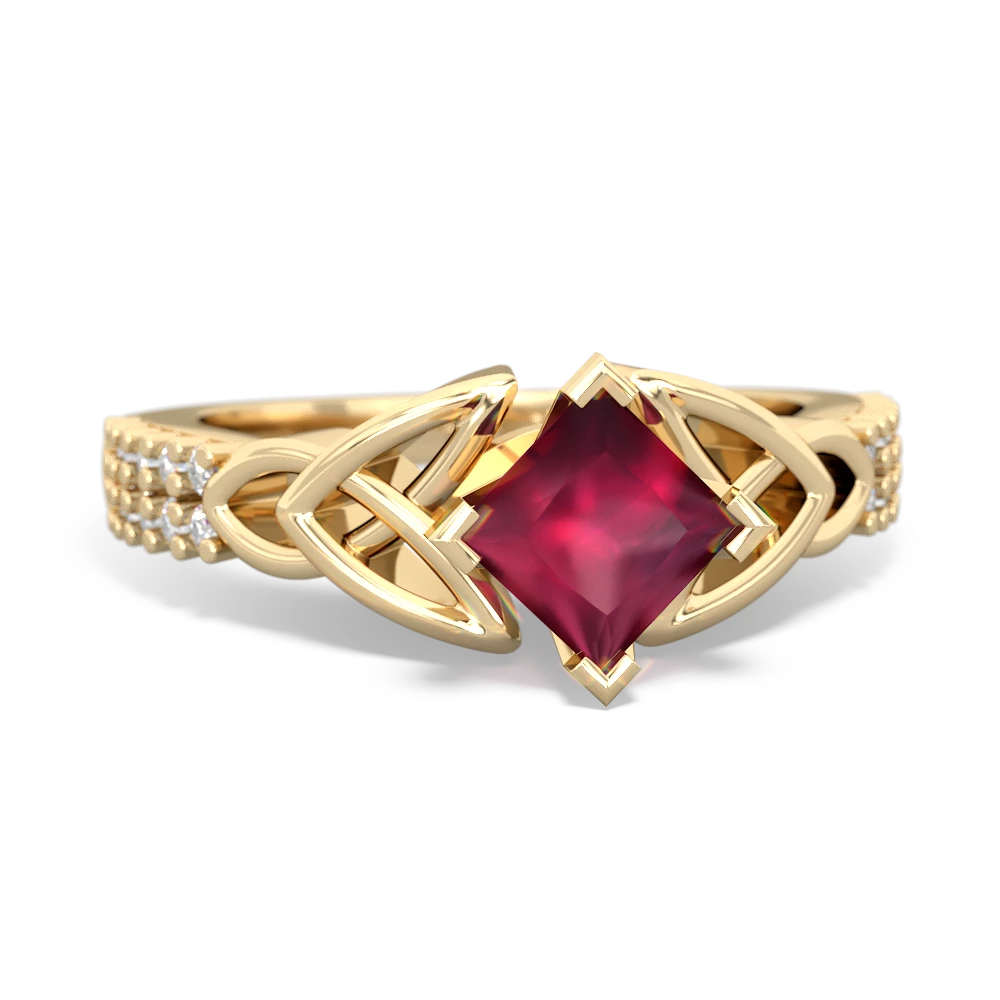 Ruby Celtic Knot 5Mm Square Engagement 14K Yellow Gold ring R26445SQ