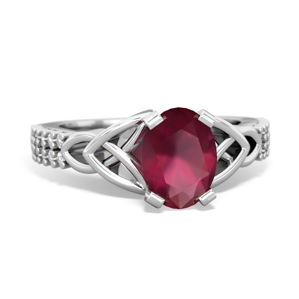 Ruby Celtic Knot 8X6 Oval Engagement 14K White Gold ring R26448VL