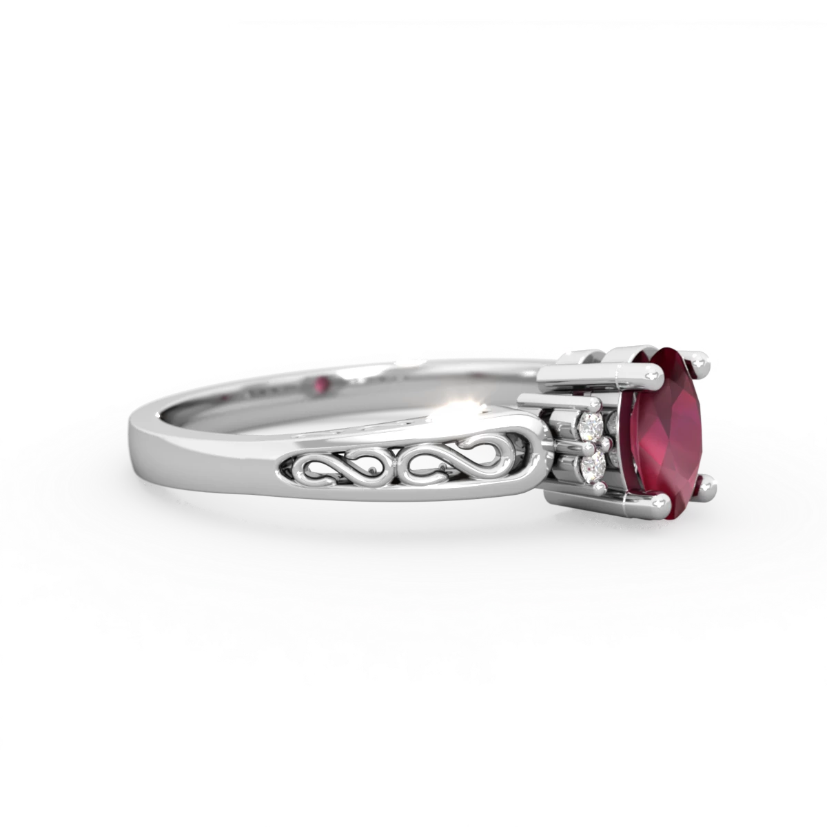 Ruby Filligree Scroll Oval 14K White Gold ring R0812