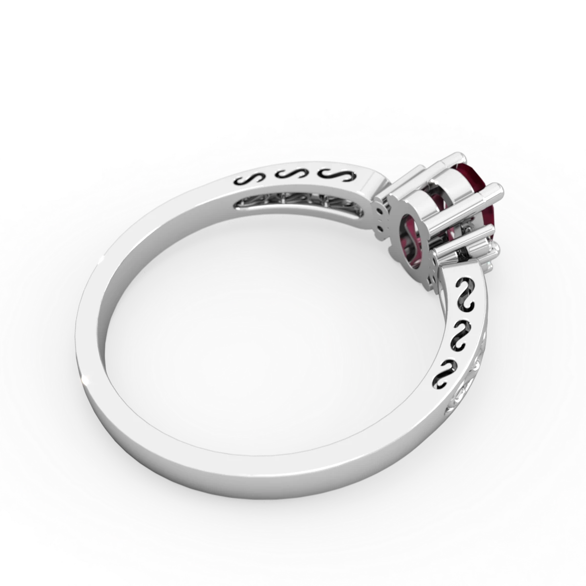 Ruby Filligree Scroll Oval 14K White Gold ring R0812