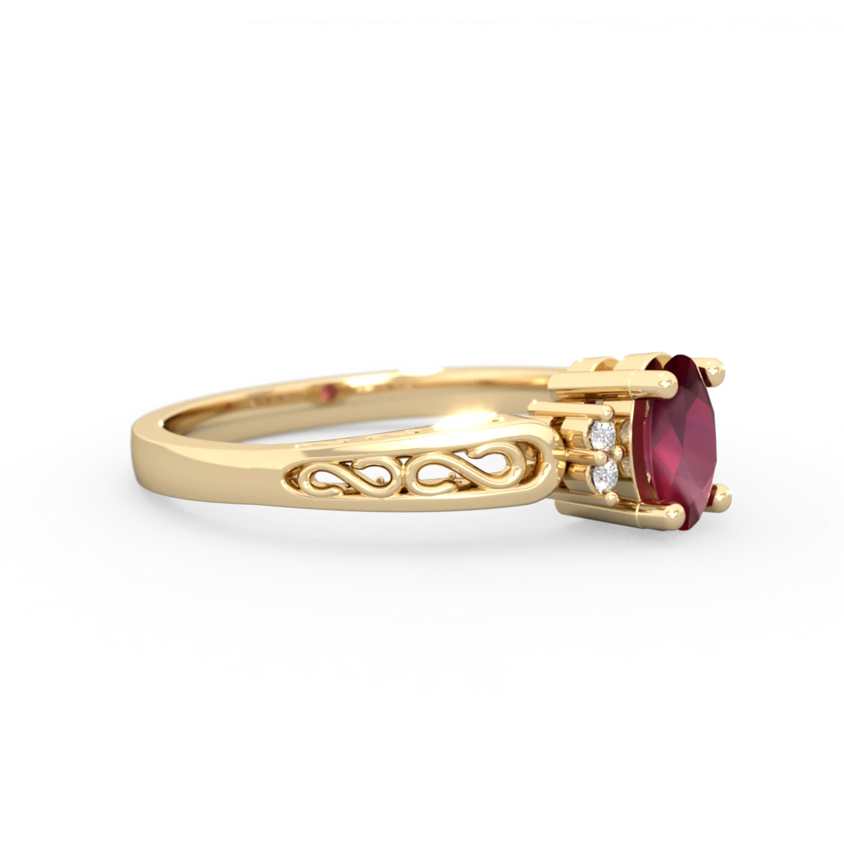 Ruby Filligree Scroll Oval 14K Yellow Gold ring R0812