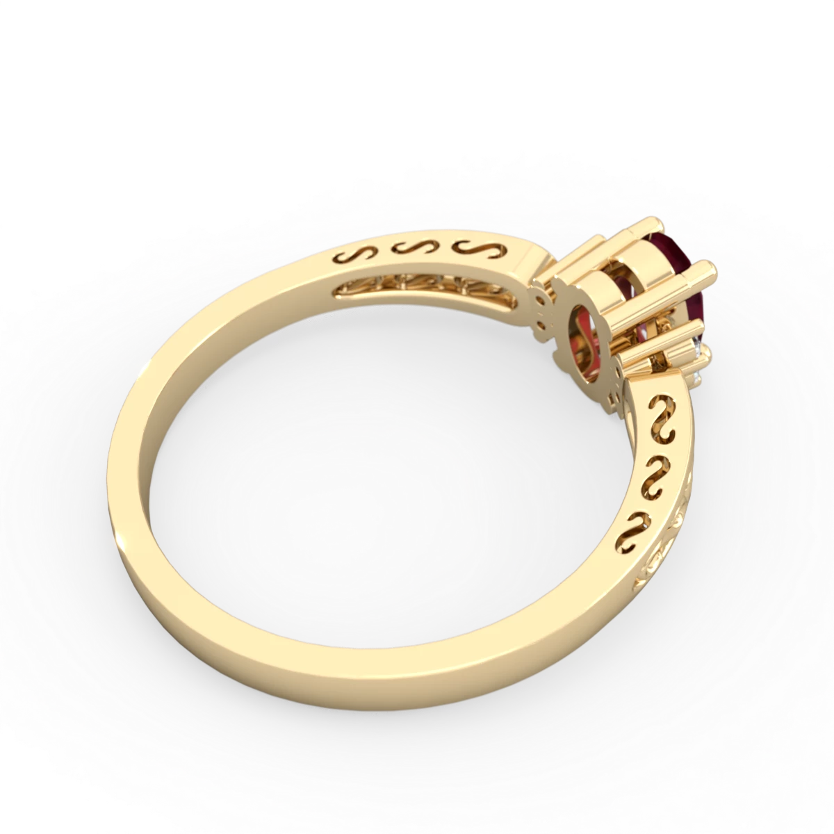Ruby Filligree Scroll Oval 14K Yellow Gold ring R0812
