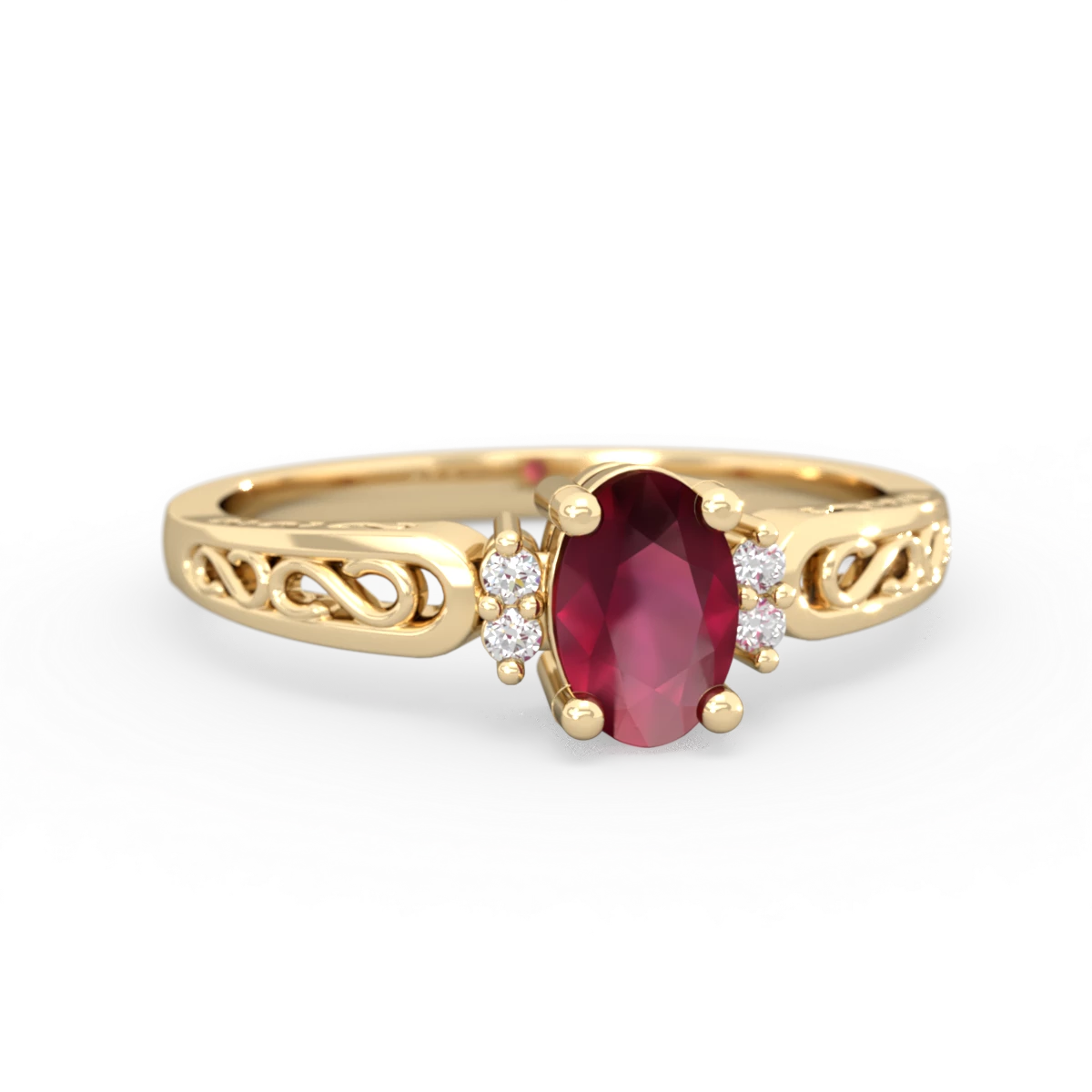 Ruby Filligree Scroll Oval 14K Yellow Gold ring R0812