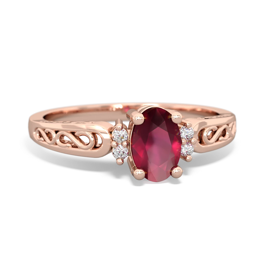 Ruby Filligree Scroll Oval 14K Rose Gold ring R0812