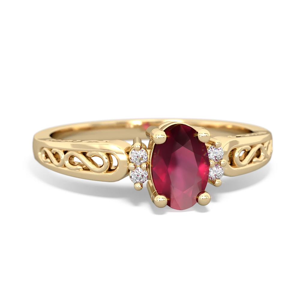 Ruby Filligree Scroll Oval 14K Yellow Gold ring R0812