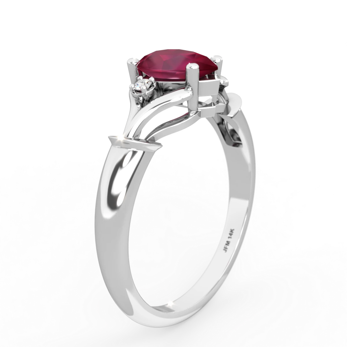 Ruby Precious Pear 14K White Gold ring R0826