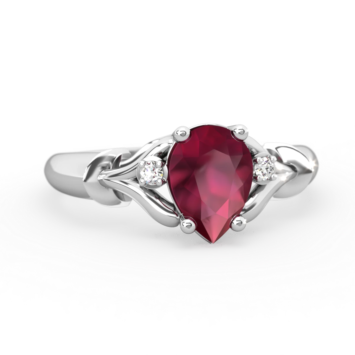 Ruby Precious Pear 14K White Gold ring R0826