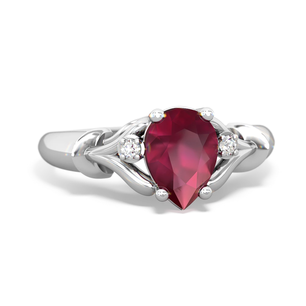 Ruby Precious Pear 14K White Gold ring R0826