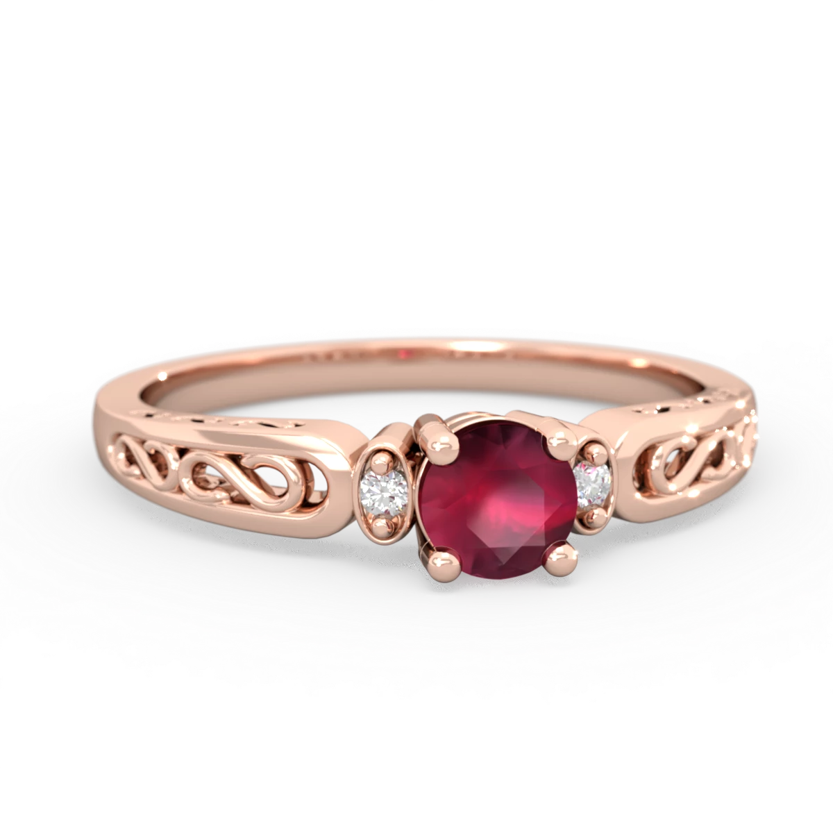 Ruby Filligree Scroll Round 14K Rose Gold ring R0829