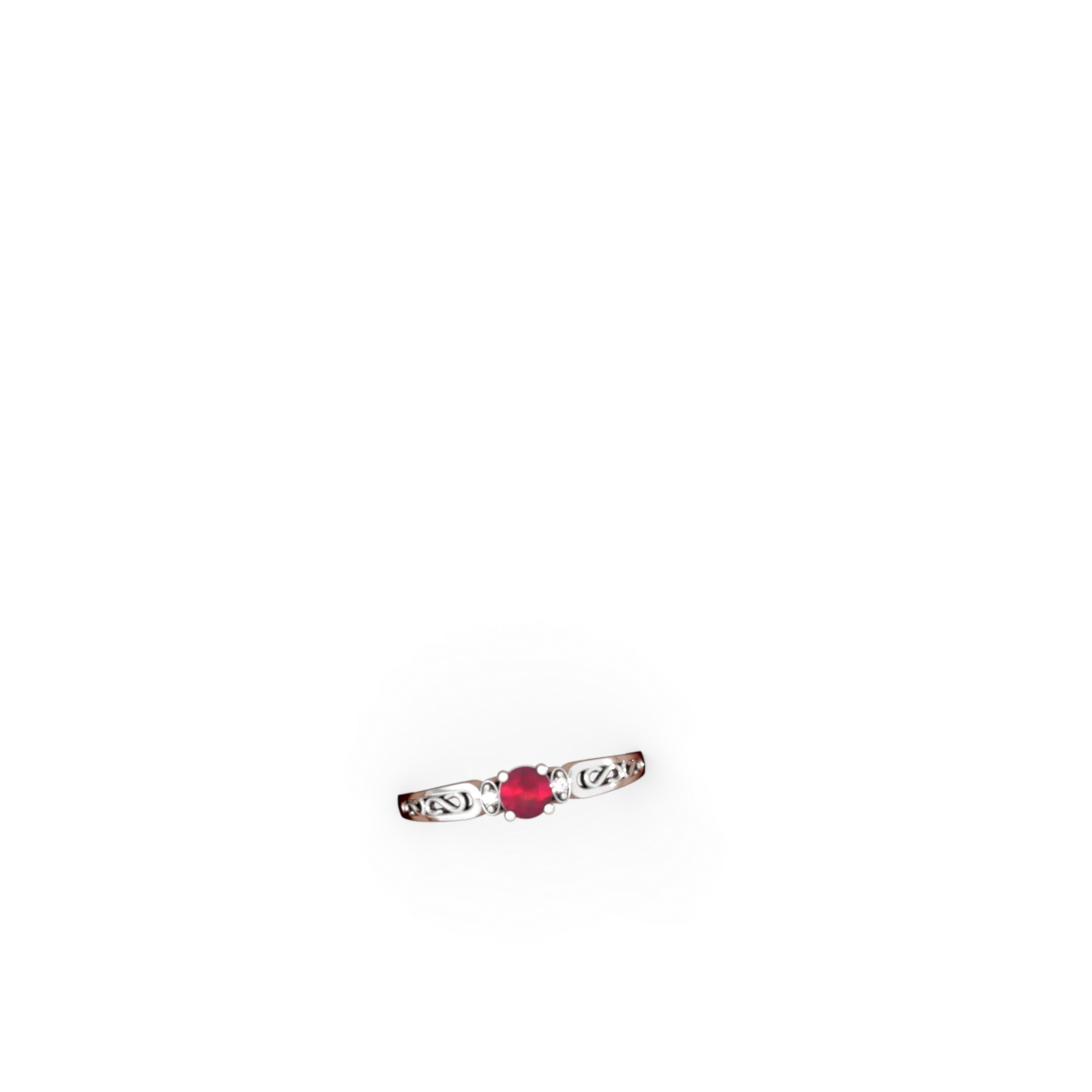 Ruby Filligree Scroll Round 14K White Gold ring R0829