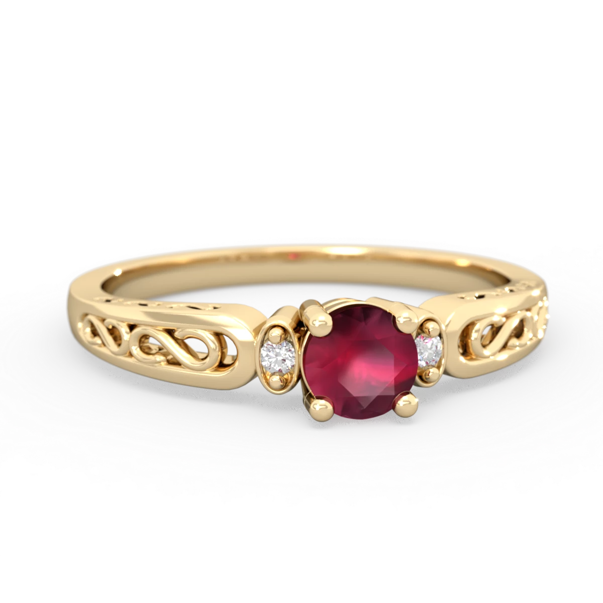 Ruby Filligree Scroll Round 14K Yellow Gold ring R0829