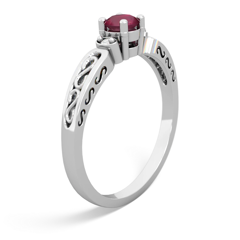 Ruby Filligree Scroll Round 14K White Gold ring R0829