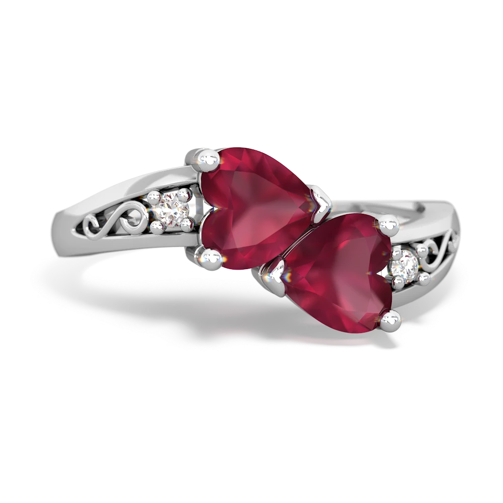 Ruby Snuggling Hearts 14K White Gold ring R2178