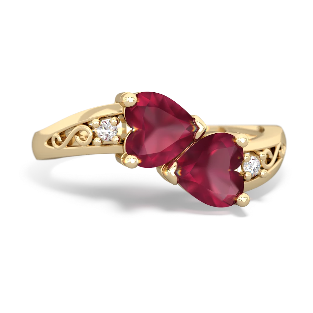 Ruby Snuggling Hearts 14K Yellow Gold ring R2178