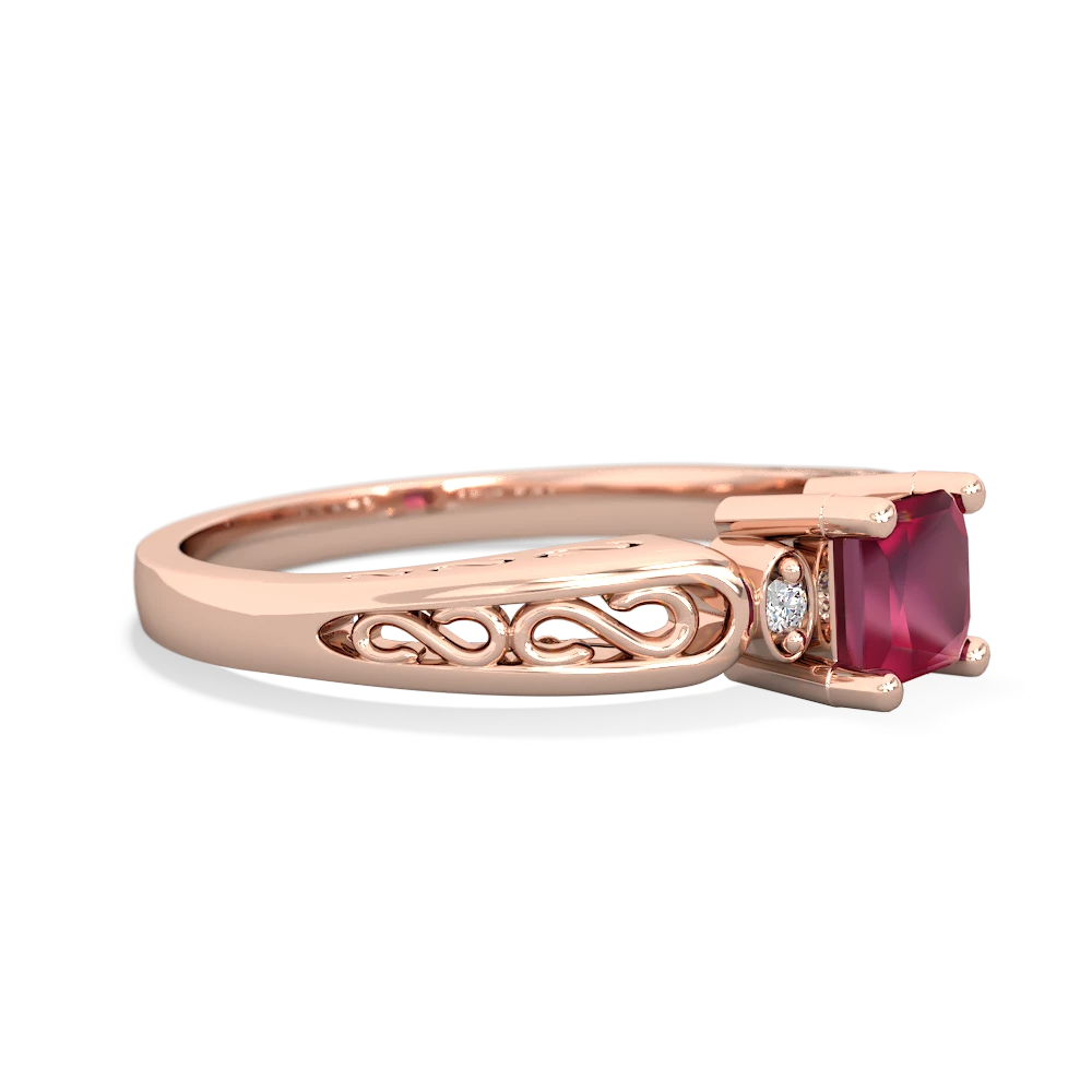 Ruby Filligree Scroll Square 14K Rose Gold ring R2430