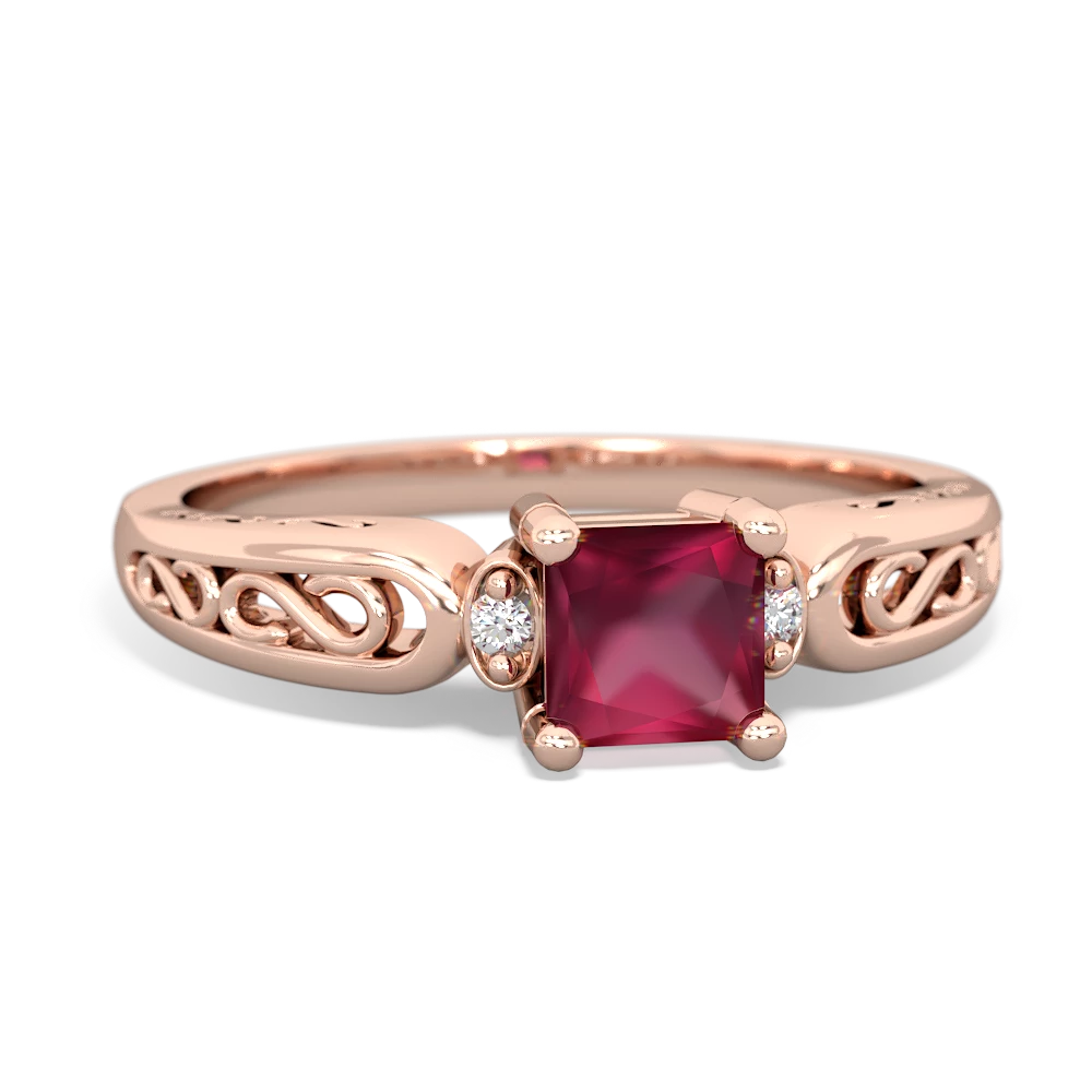 Ruby Filligree Scroll Square 14K Rose Gold ring R2430