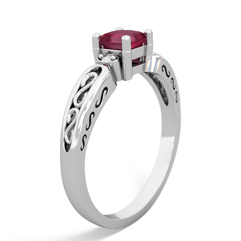 Ruby Filligree Scroll Square 14K White Gold ring R2430