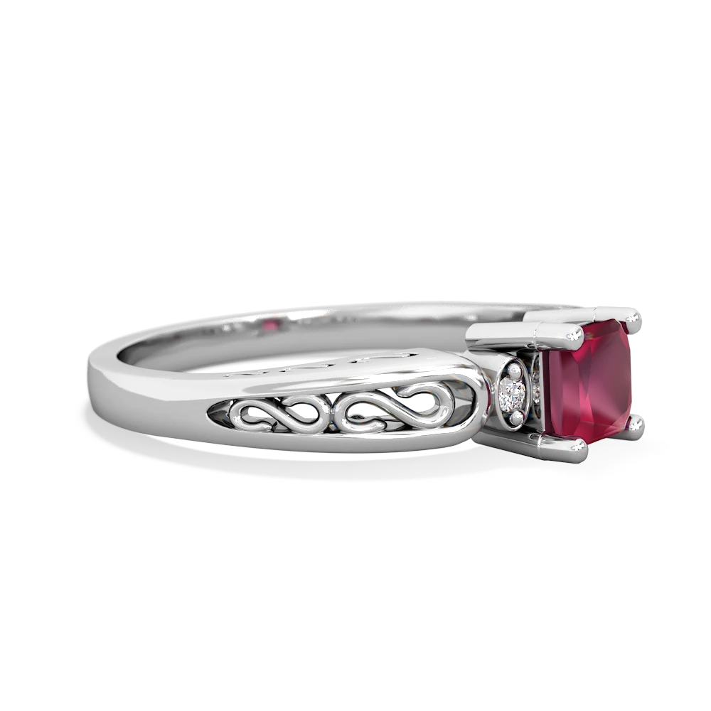 Ruby Filligree Scroll Square 14K White Gold ring R2430