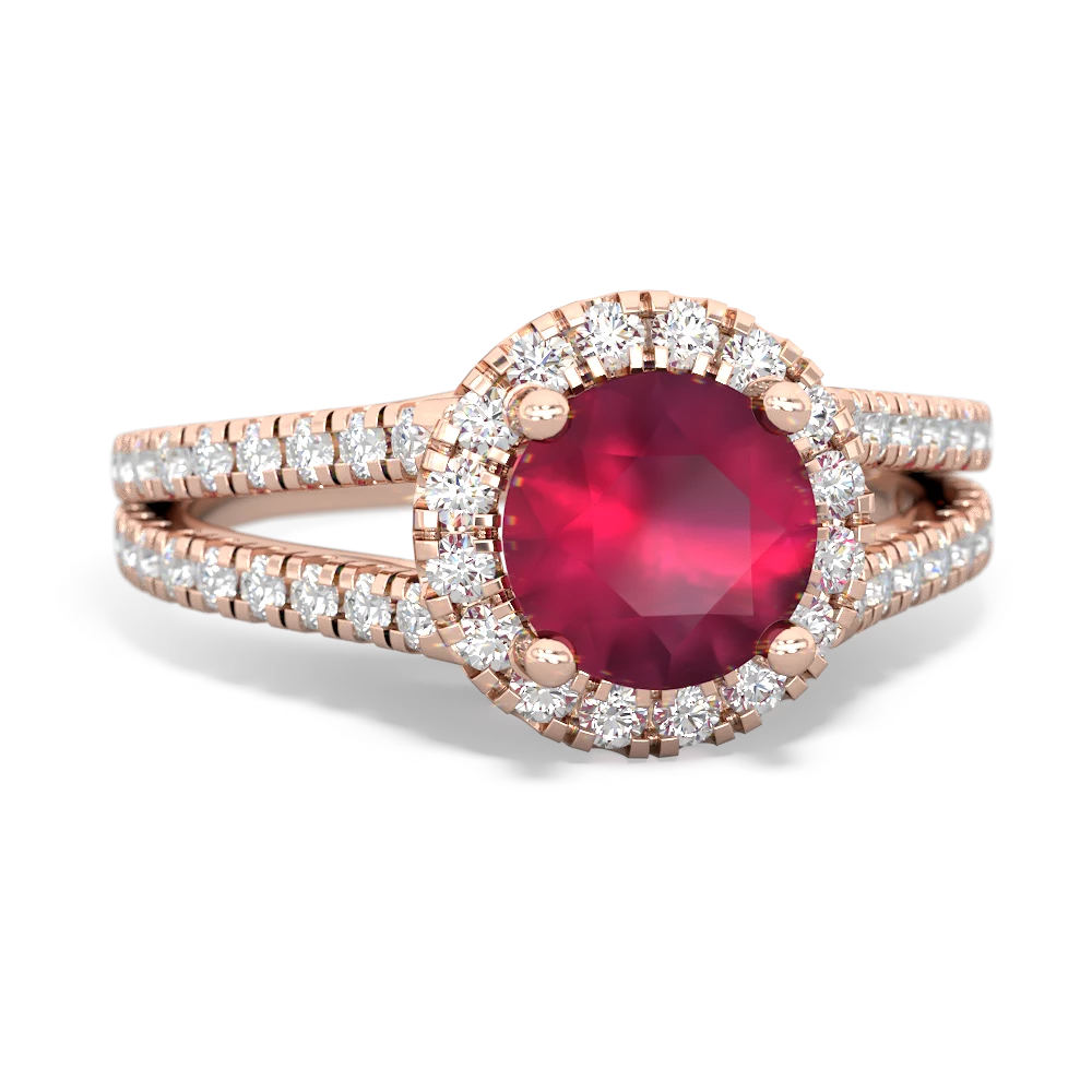 Ruby Pave Halo 14K Rose Gold ring R5490