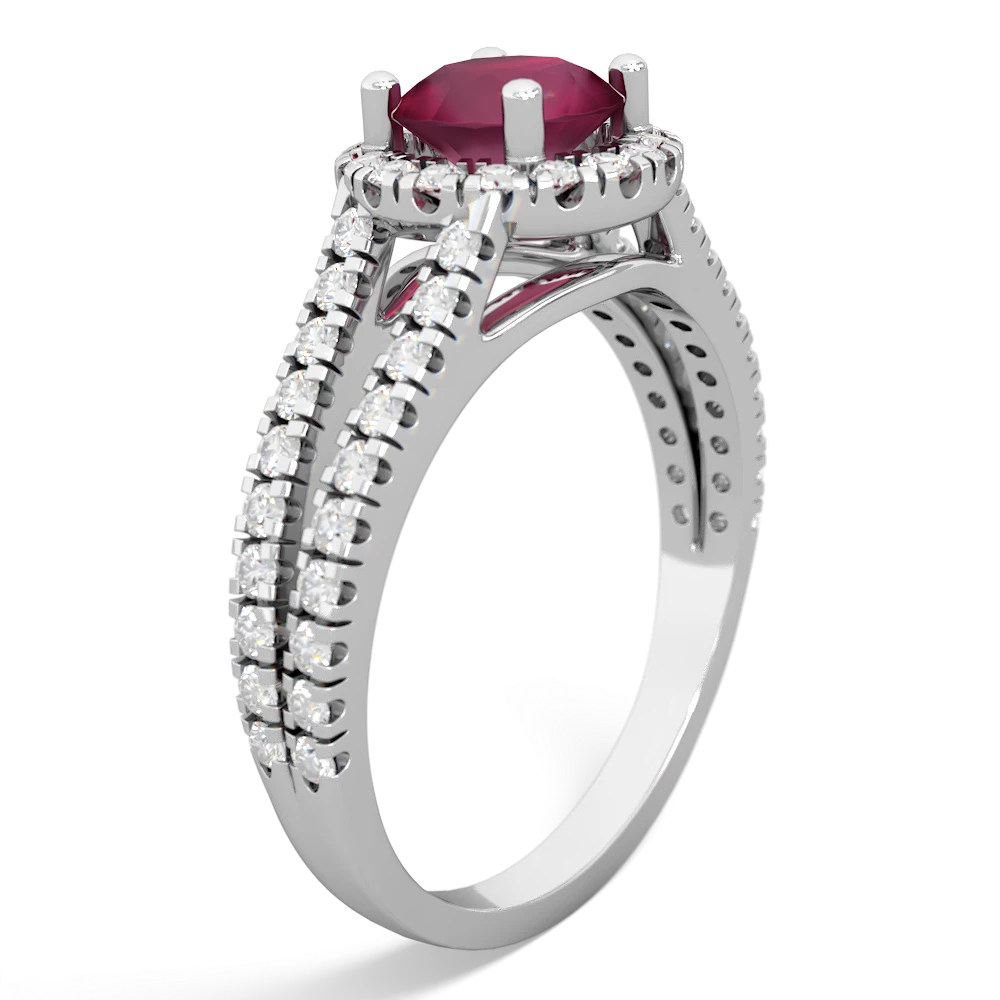 Ruby Pave Halo 14K White Gold ring R5490