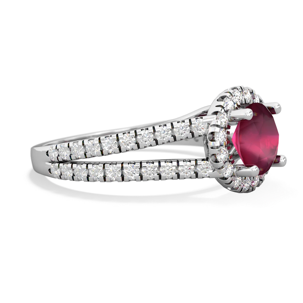 Ruby Pave Halo 14K White Gold ring R5490