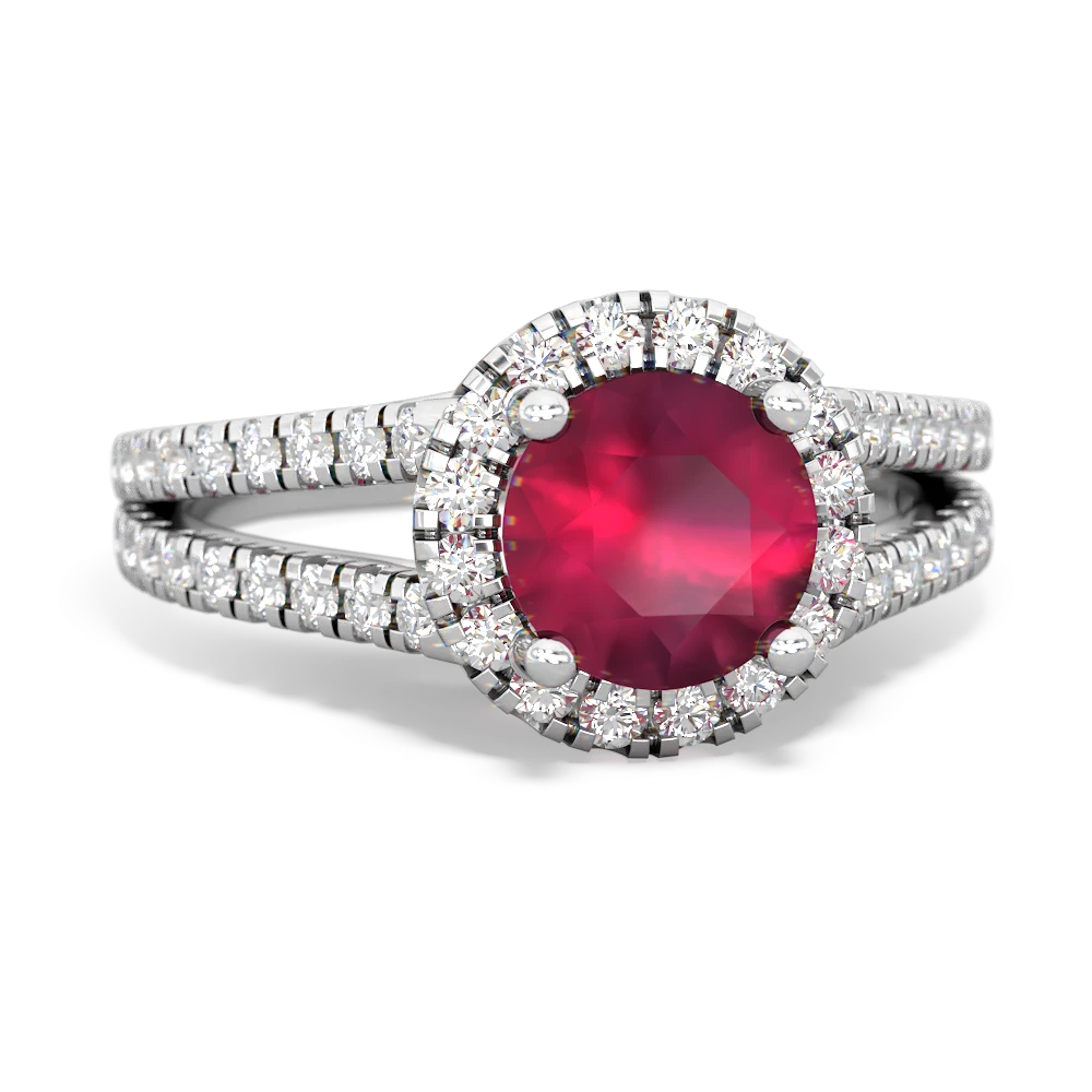 Ruby Pave Halo 14K White Gold ring R5490