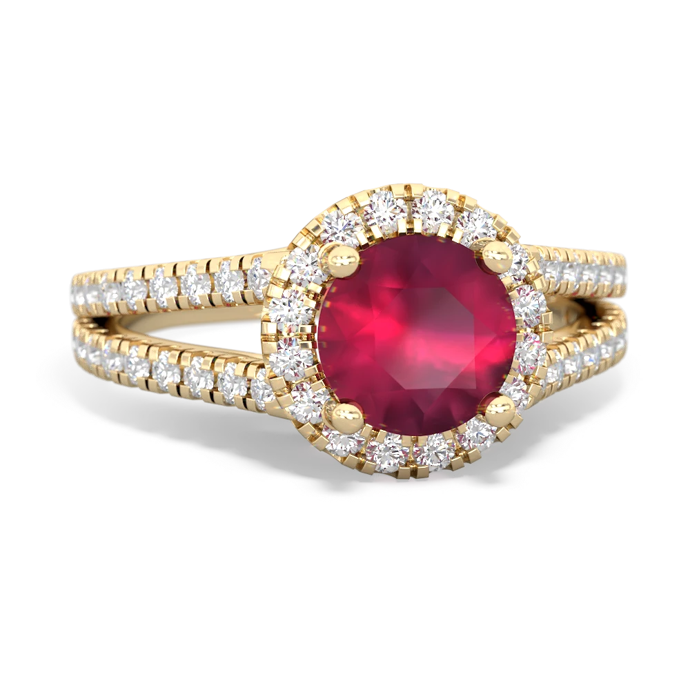 Ruby Pave Halo 14K Yellow Gold ring R5490
