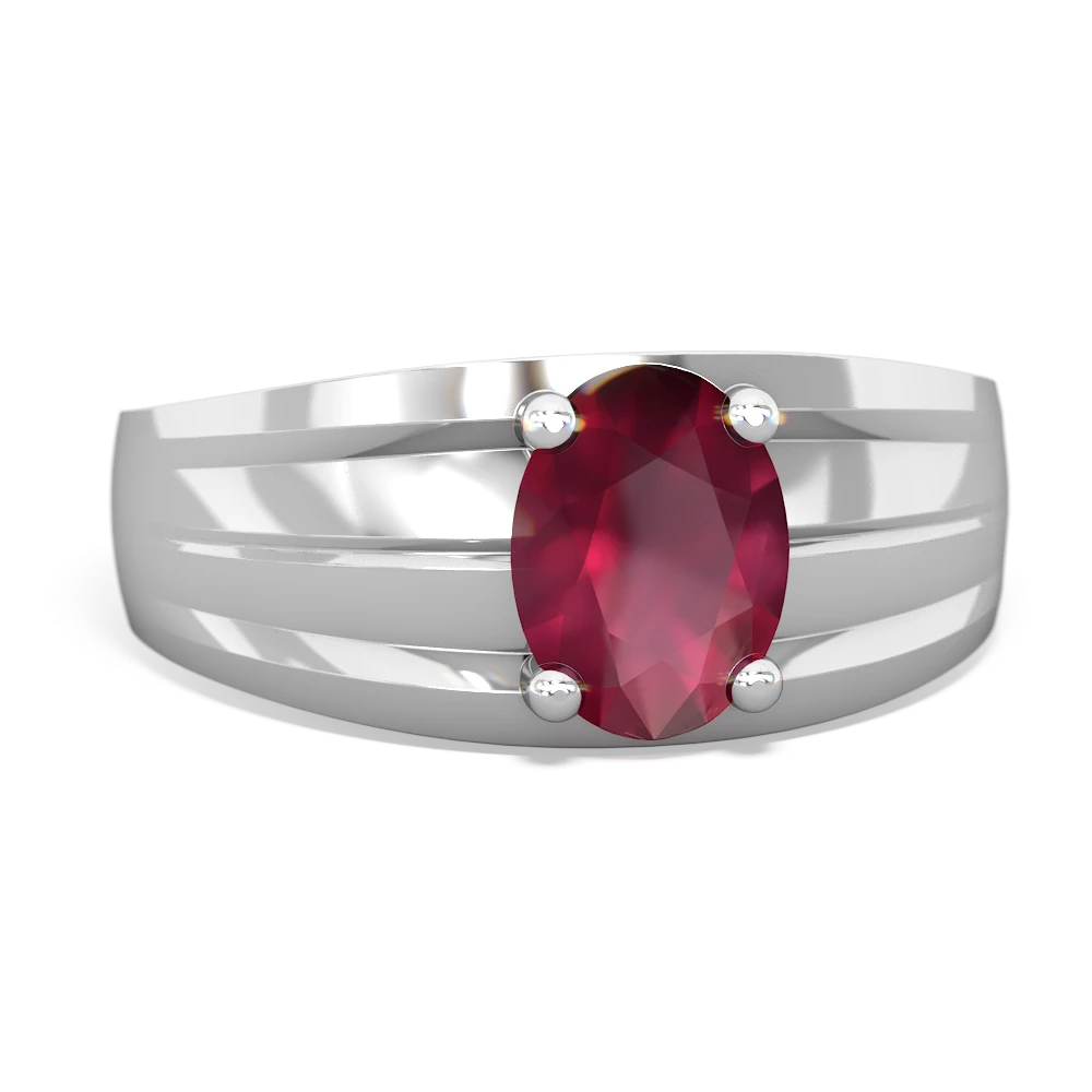 Ruby Men's Two Lane 14K White Gold ring R0363