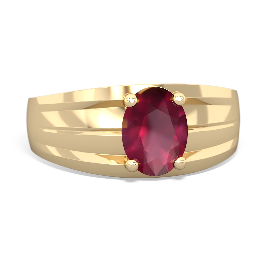 Ruby Men's Two Lane 14K Yellow Gold ring R0363