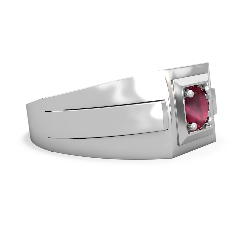 Ruby Men's Squared Circle 14K White Gold ring R0480