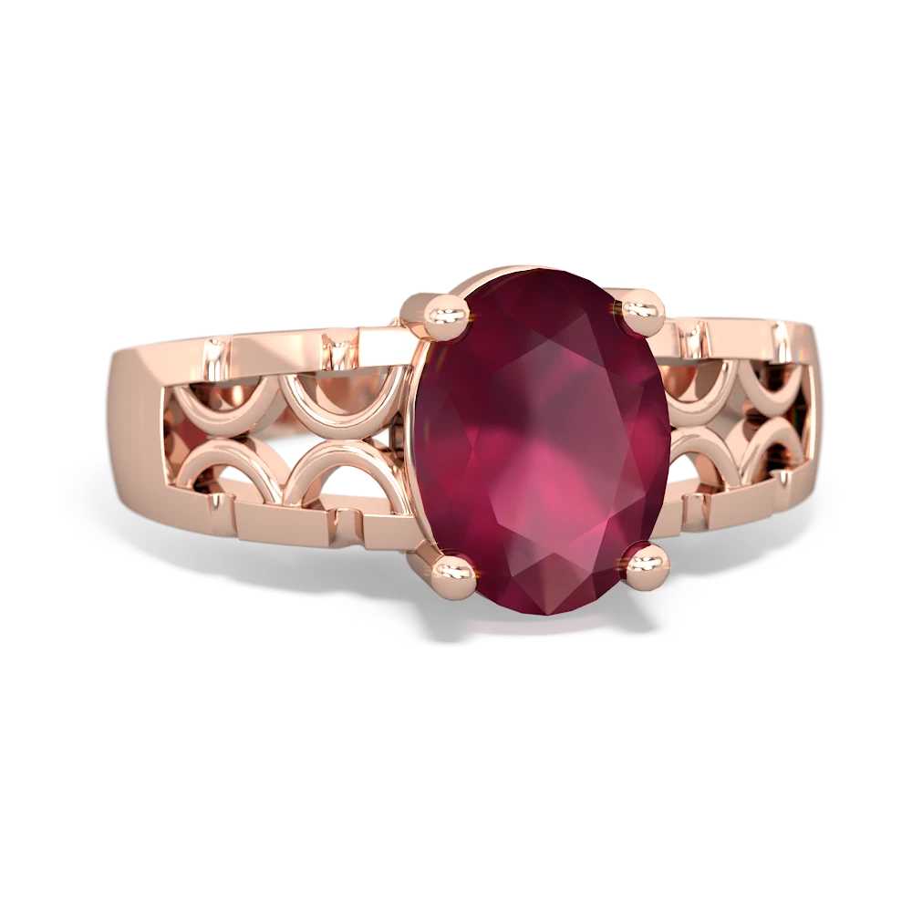 Ruby Art Deco Filigree 14K Rose Gold ring R2322