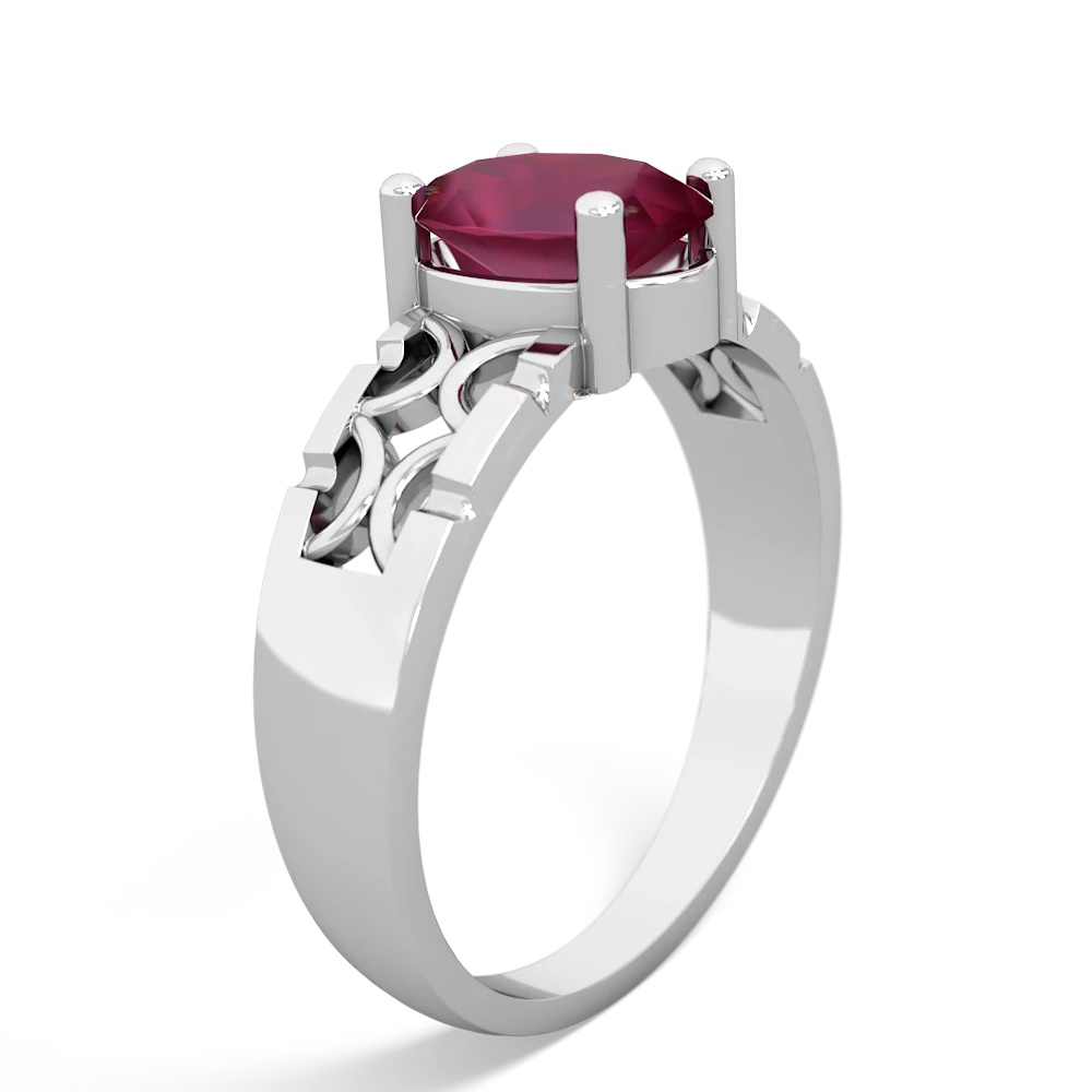 Ruby Art Deco Filigree 14K White Gold ring R2322