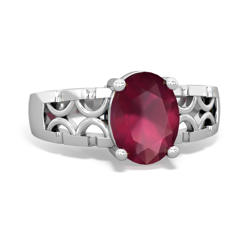 Ruby Art Deco Filigree 14K White Gold ring R2322