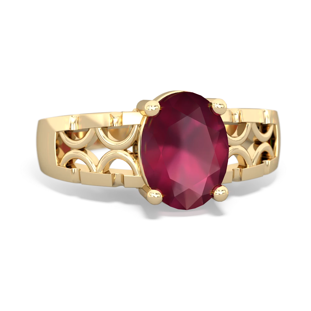 Robert Pelliccia Cushion Cut Ruby and Emerald Cut Diamond Ring in Yellow  Gold